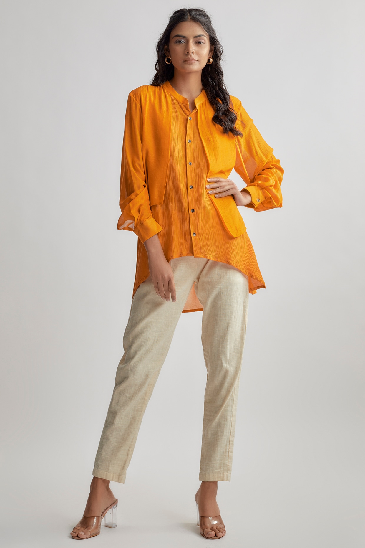 Oversized Longline Shirt in Orange - Roman Originals UK