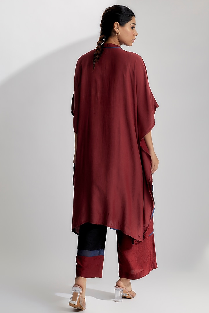 Red Dola Silk & Cotton Satin Kaftan Set by EZRA at Pernia's Pop Up Shop