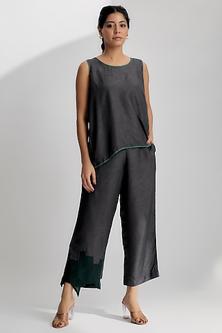 Grey Dola Silk Co-Ord Set by EZRA