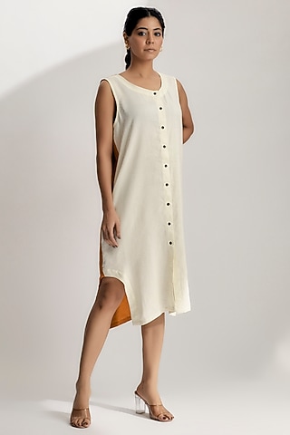 Ivory Linen Satin Dress by EZRA