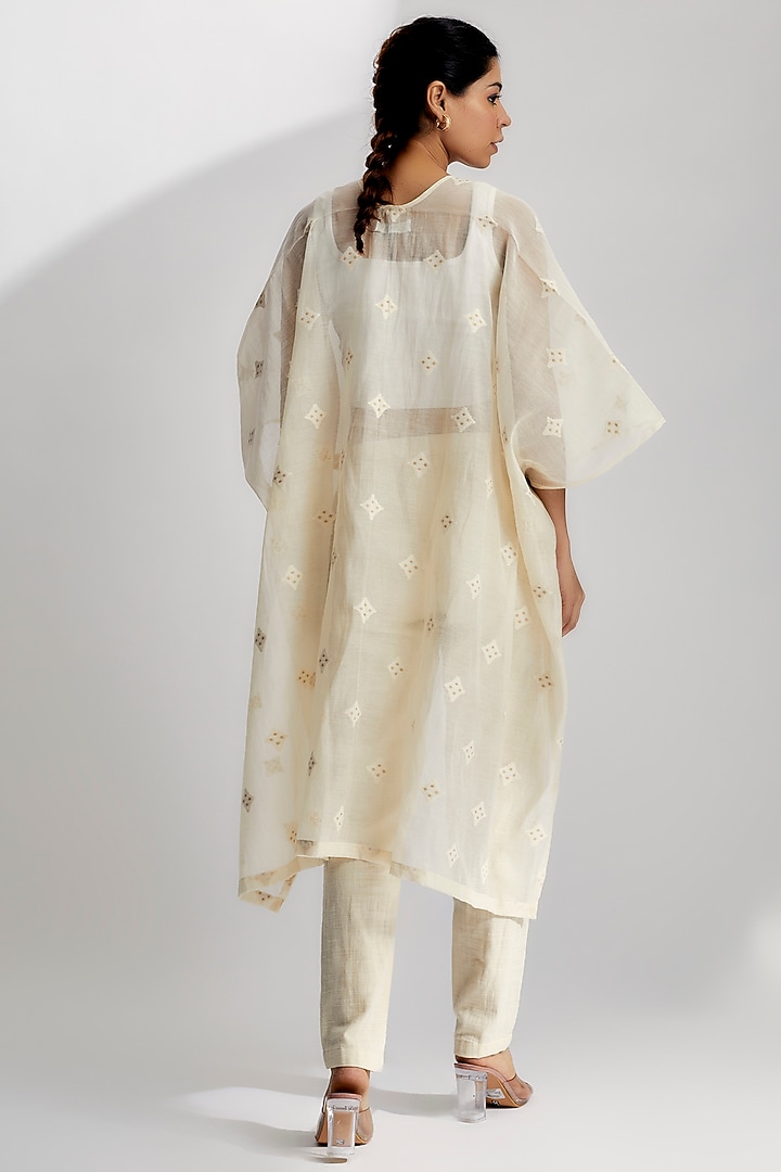 Ivory Chanderi Cotton Embroidered Jacket by EZRA at Pernia's Pop Up Shop