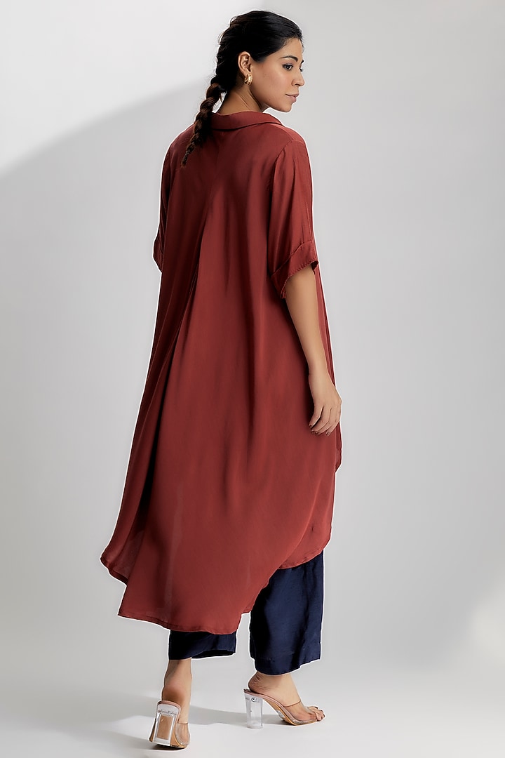 Red Cotton Satin Co-Ord Set by EZRA at Pernia's Pop Up Shop