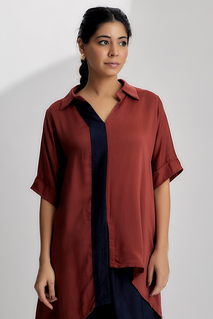 Red Cotton Satin Co-Ord Set by EZRA at Pernia's Pop Up Shop