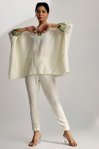 Ivory Linen Satin Co-Ord Set by EZRA