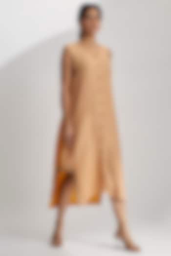 Beige Linen Satin Dress by EZRA