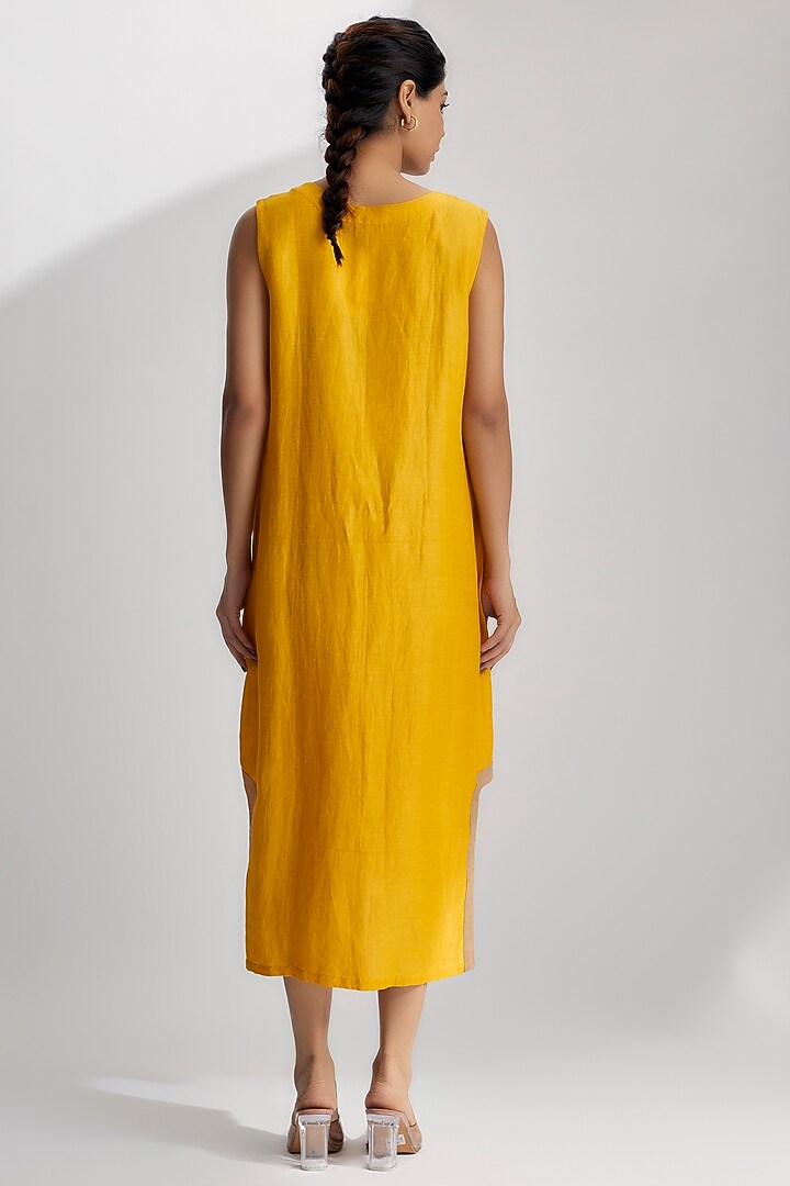 Beige Linen Satin Summer Dress by EZRA at Pernia's Pop Up Shop