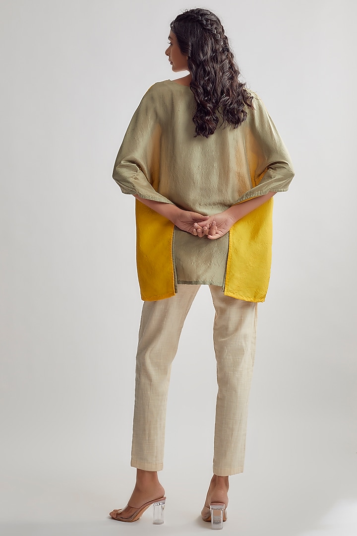 Yellow Dupion Silk Kaftan Shirt by EZRA at Pernia's Pop Up Shop