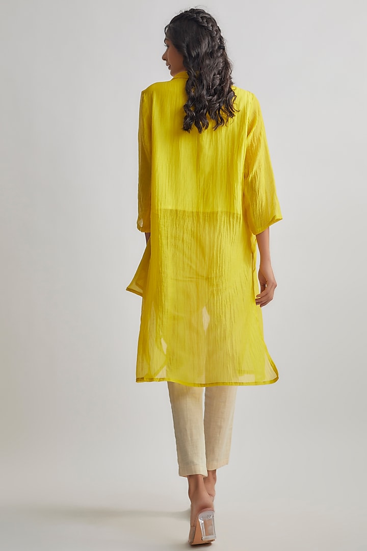 Yellow Chanderi & Satin Cowl Top by EZRA at Pernia's Pop Up Shop