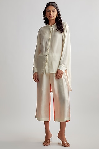 Ivory Dola Silk Co-Ord Set by EZRA