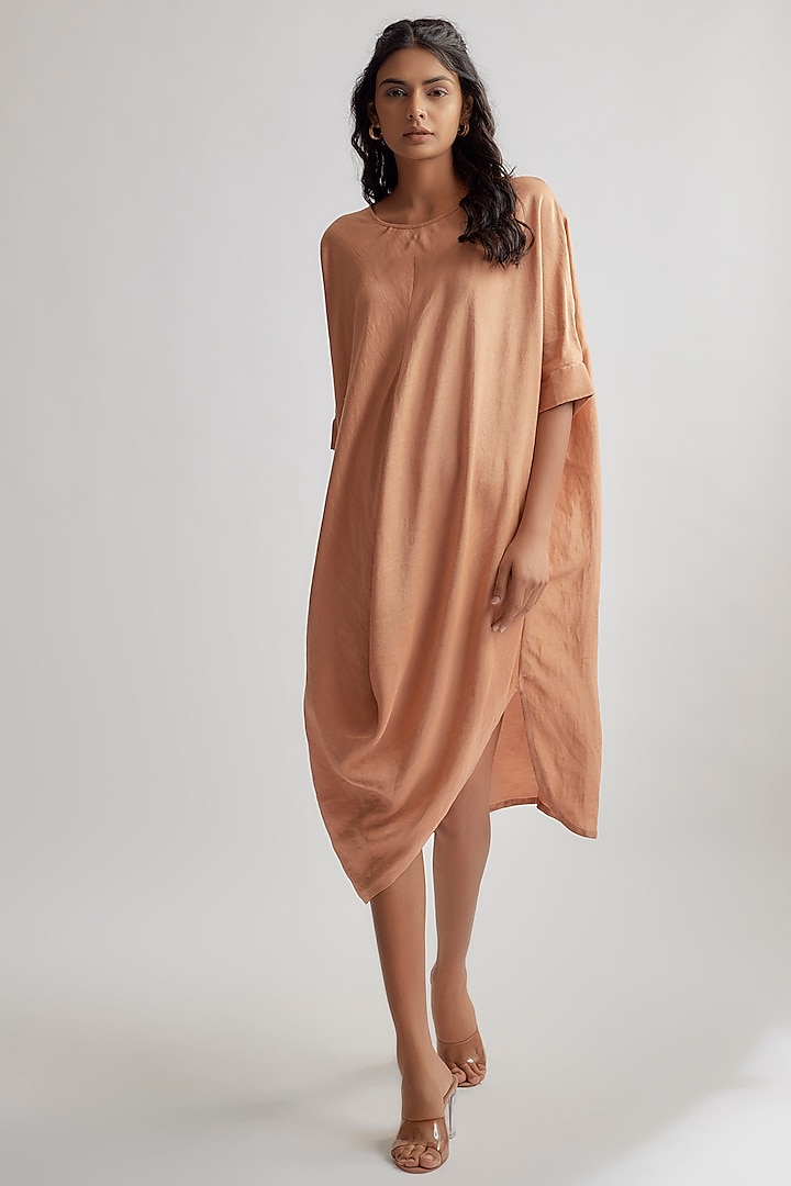 Nude Linen Satin Dress by EZRA