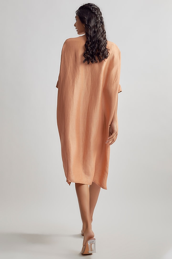 Nude Linen Satin Summer Dress by EZRA at Pernia's Pop Up Shop