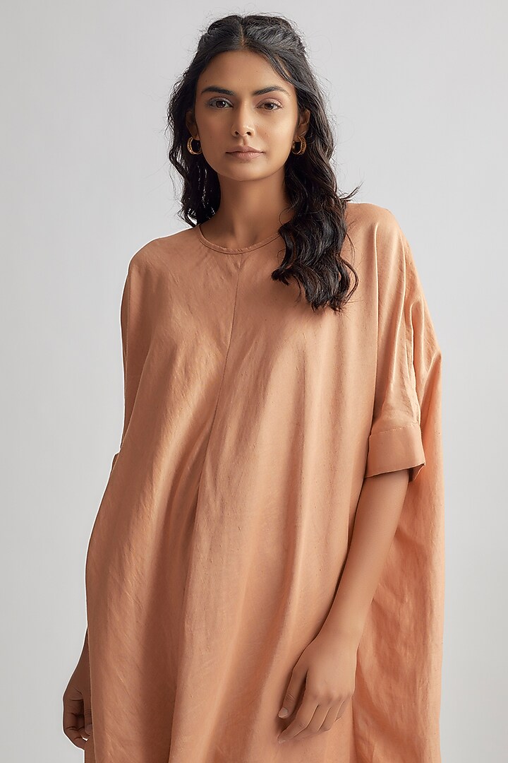 Nude Linen Satin Summer Dress by EZRA at Pernia's Pop Up Shop