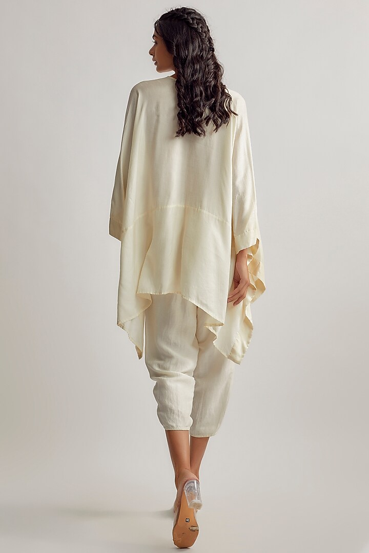 Ivory Linen Satin Dhoti Set by EZRA at Pernia's Pop Up Shop