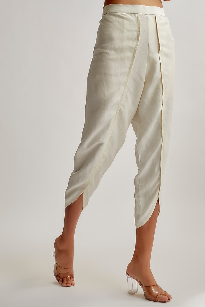 Ivory Linen Satin Dhoti Set by EZRA at Pernia's Pop Up Shop