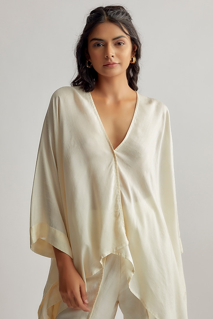 Ivory Linen Satin Dhoti Set by EZRA at Pernia's Pop Up Shop