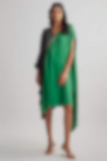 Green Cotton Satin & Dola Silk Dress by EZRA