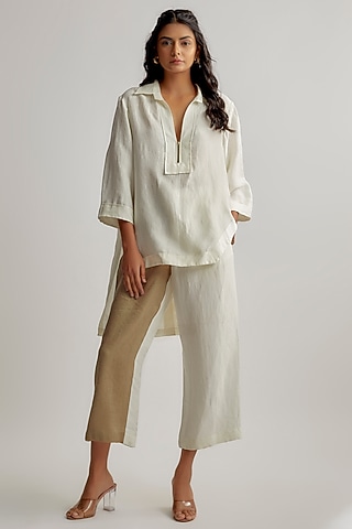 Ivory Linen Satin Co-Ord Set by EZRA