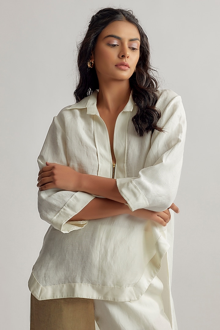 Ivory Linen Satin Co-Ord Set by EZRA at Pernia's Pop Up Shop