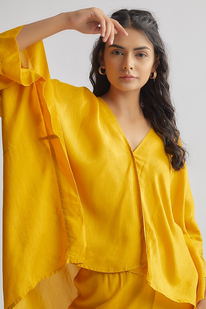 Yellow Dola Silk Co-Ord Set by EZRA at Pernia's Pop Up Shop