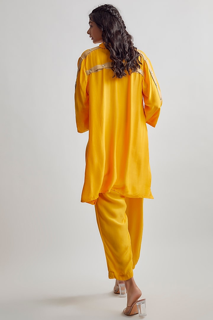 Yellow Cotton Satin Co-Ord Set by EZRA at Pernia's Pop Up Shop
