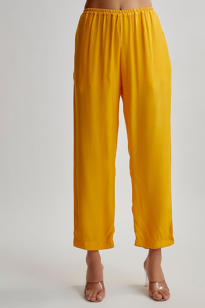 Yellow Cotton Satin Co-Ord Set by EZRA at Pernia's Pop Up Shop