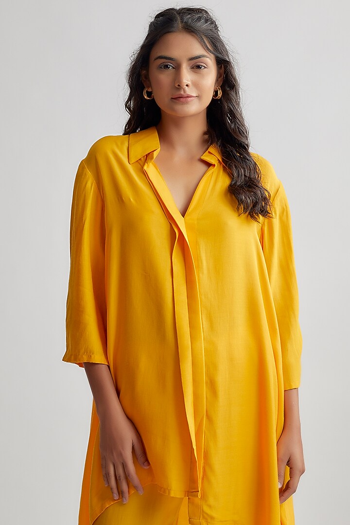 Yellow Cotton Satin Co-Ord Set by EZRA at Pernia's Pop Up Shop