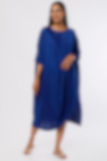 Electric Blue Linen Satin Anti-Fit Dress by Ezra