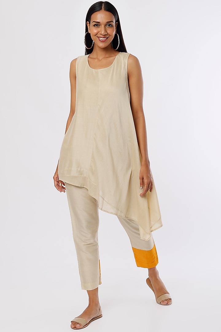 Nude Dola Silk Cigarette Pant Set by Ezra at Pernia's Pop Up Shop