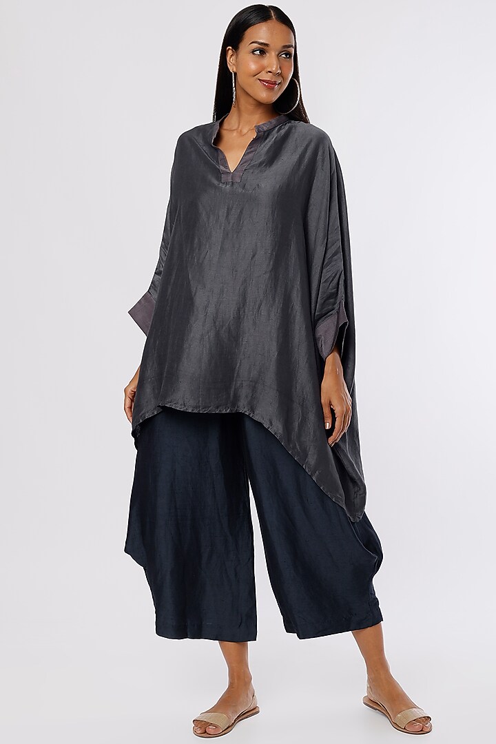 Grey Linen Satin Oversized Top by Ezra at Pernia's Pop Up Shop
