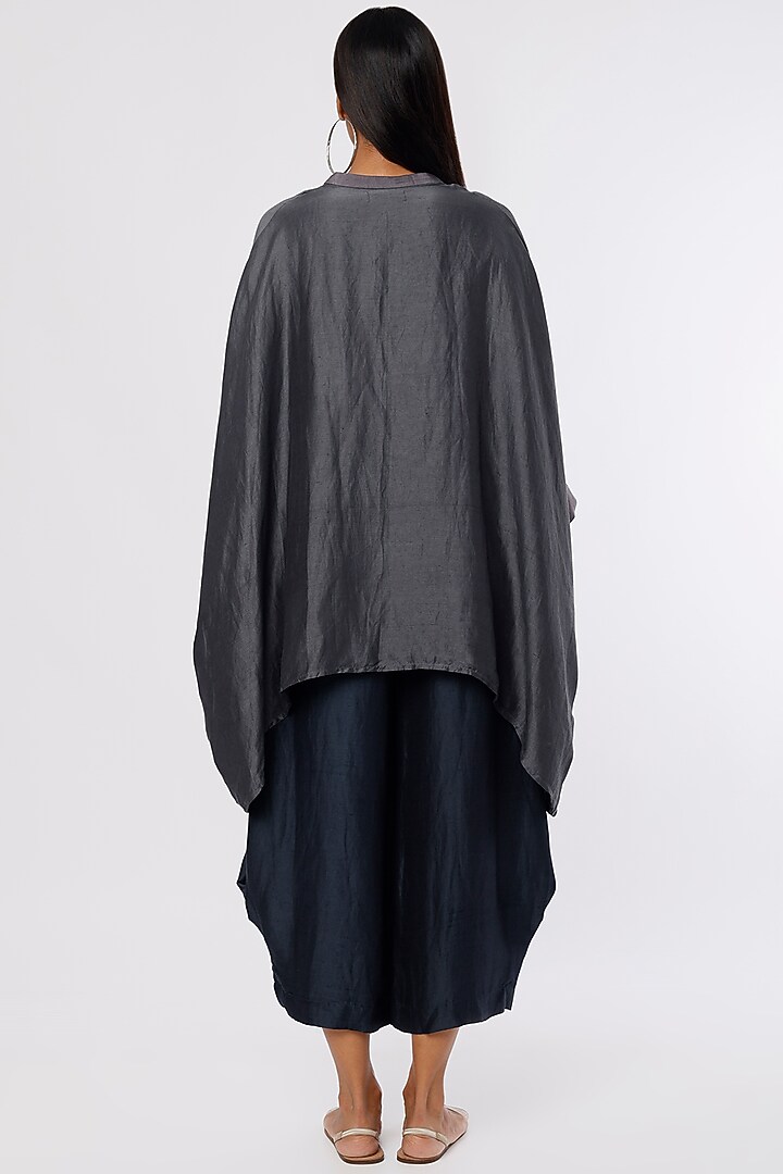 Grey Linen Satin Oversized Top by Ezra at Pernia's Pop Up Shop