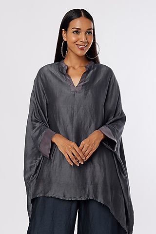 Grey Linen Satin Oversized Top by Ezra
