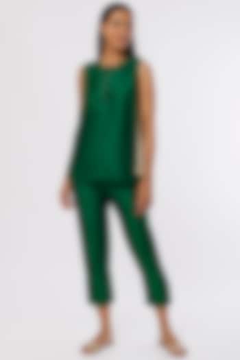 Emerald Green Dola Silk Cigarette Pant Set by Ezra