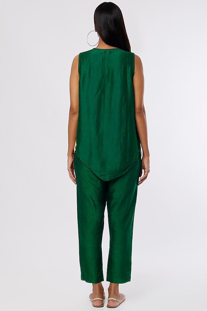 emerald green cigarette trousers Emerald Green Dola Silk Cigarette Pant Set by Ezra at Pernia's Pop Up Shop