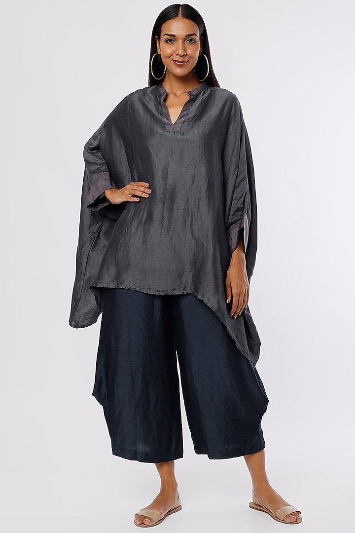 Black Linen Satin Cowl Pants by Ezra at Pernia's Pop Up Shop