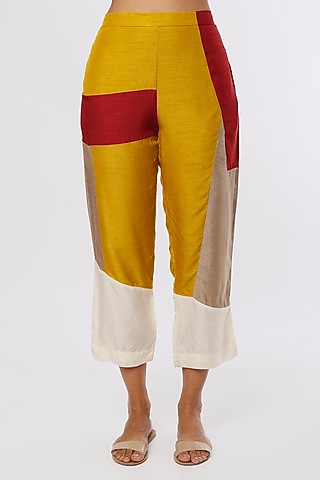 Yellow Dola Silk Cigarette Pants by Ezra