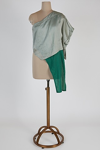 Grey & Green One Shoulder Top by EZRA