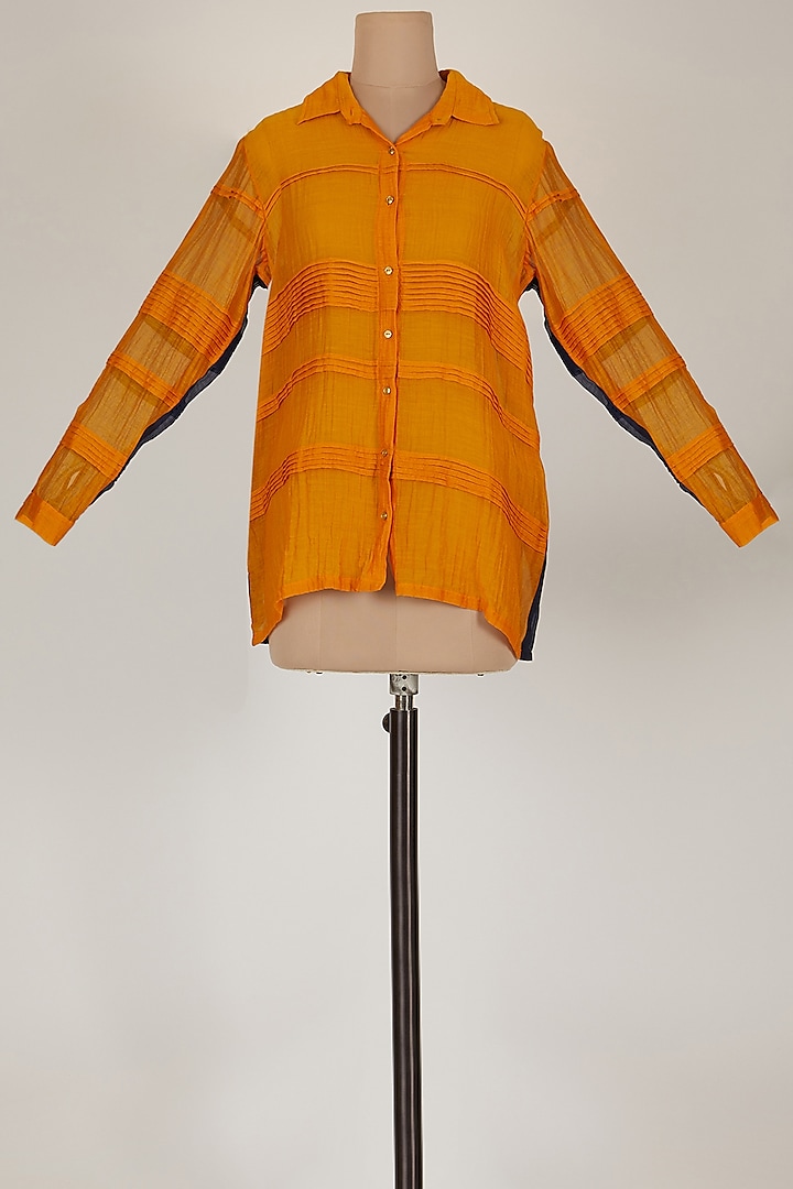 Orange Shirt With Pintucks by EZRA