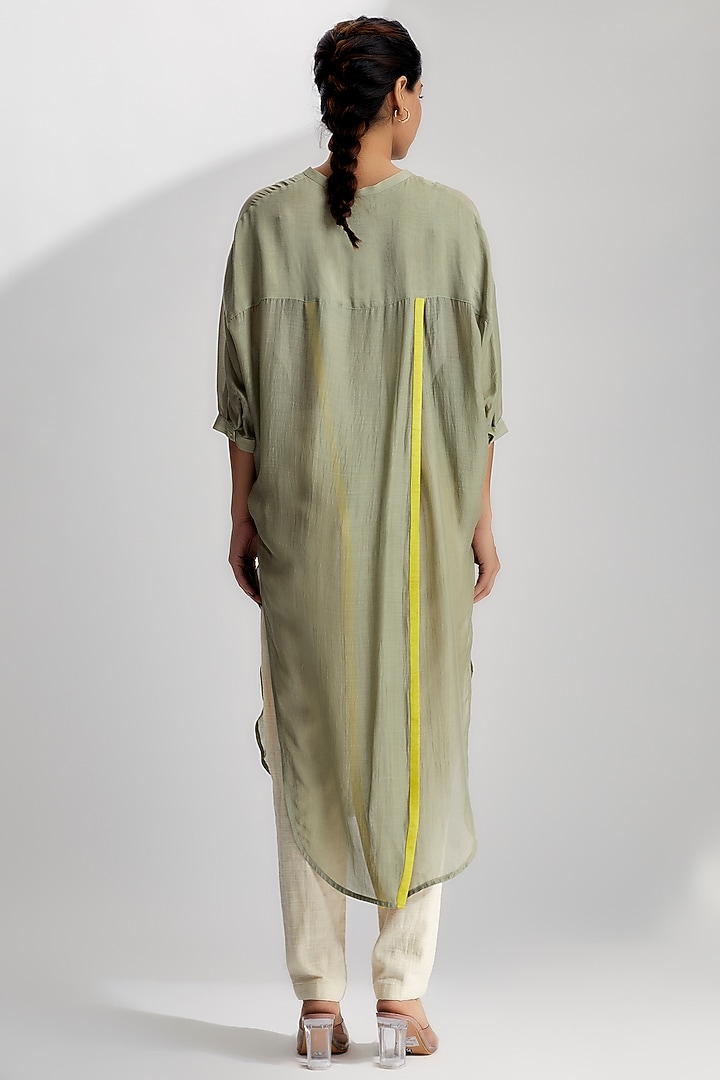 Grey Moonga Silk Shirt by EZRA at Pernia's Pop Up Shop