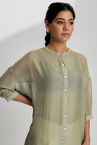 Grey Moonga Silk Shirt by EZRA