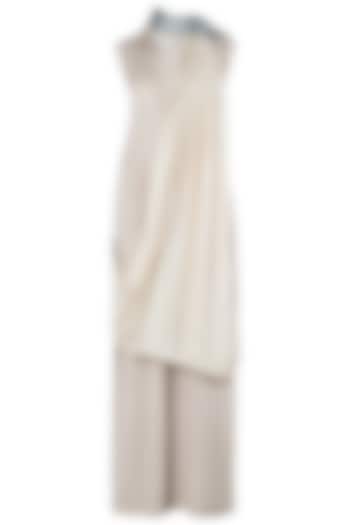 Beige Jumpsuit with Attached Dupatta by EZRA