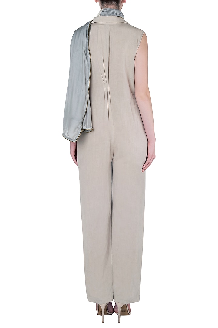 Beige jumpsuit with attached dupatta available only at Pernia's Pop Up Shop.