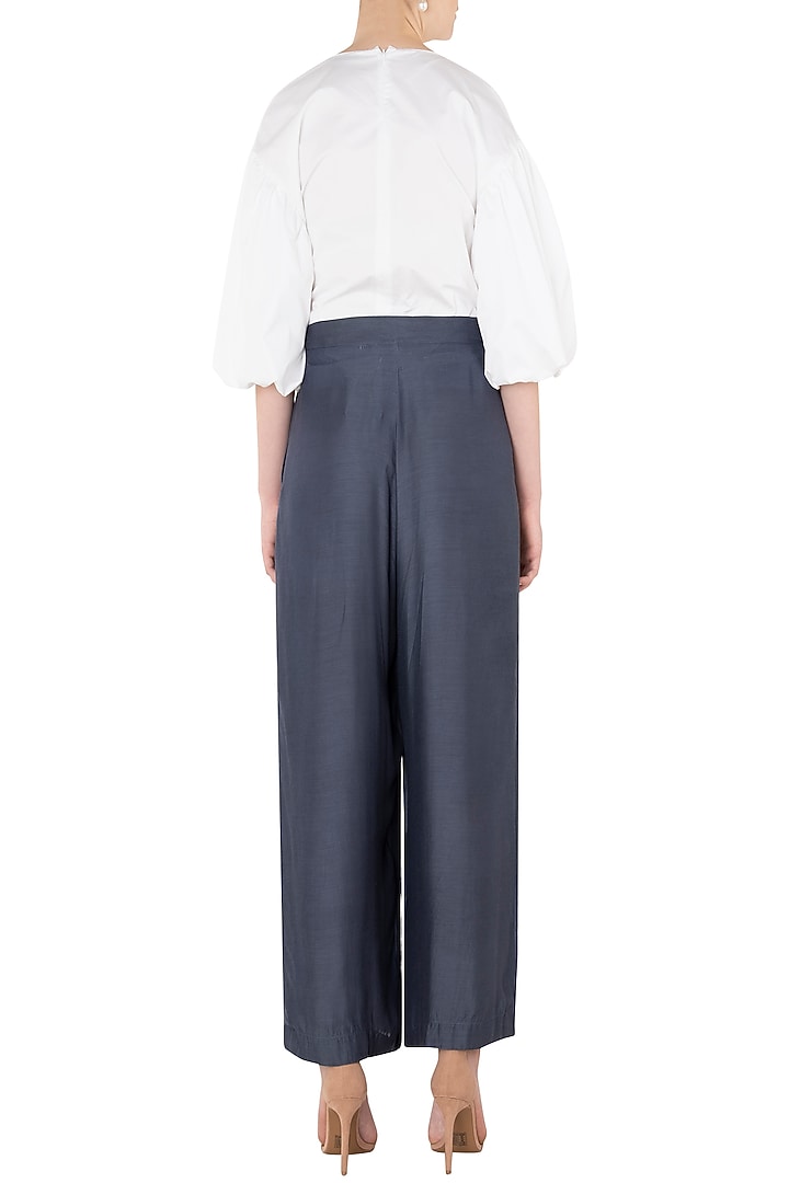 Blue demin box pleated pants available only at Pernia's Pop Up Shop.