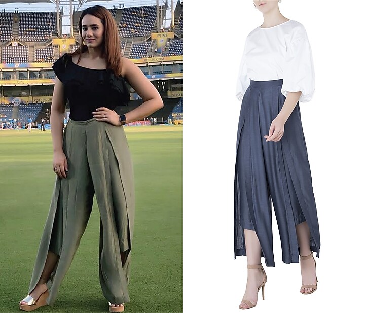 Blue demin box pleated pants available only at Pernia's Pop Up Shop.