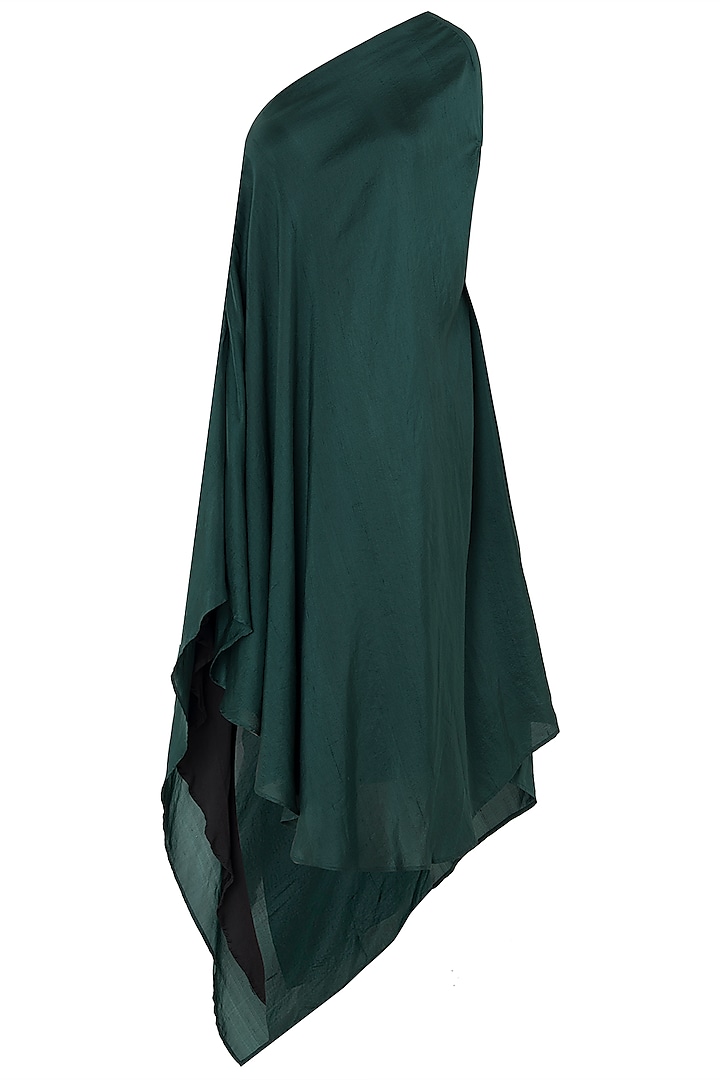 Emerald Green Asymmetrical One Shoulder Dress by EZRA