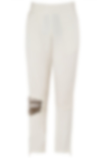 Ivory Sequins and Beaded Cuffed Pants by EZRA