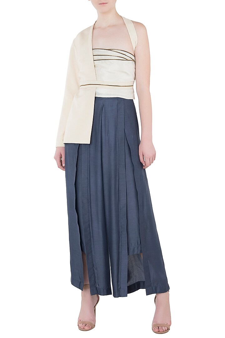 Ivory striped half blazer half sleeveless top available only at Pernia's Pop Up Shop.