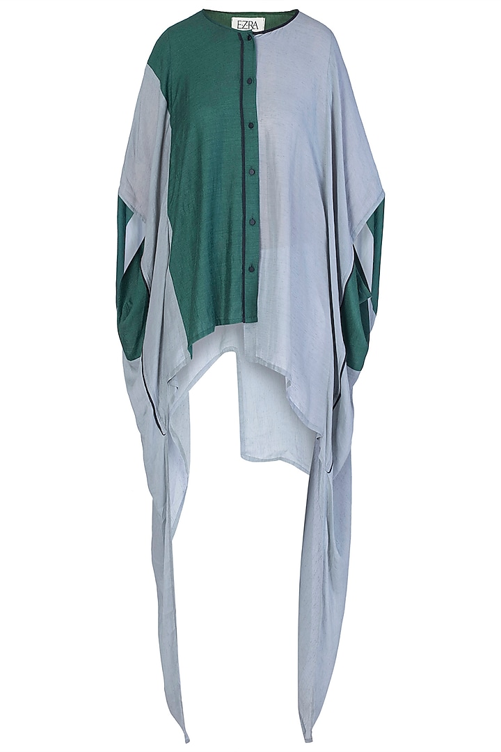 Grey and Green Oversized Kaftan Shirt by EZRA