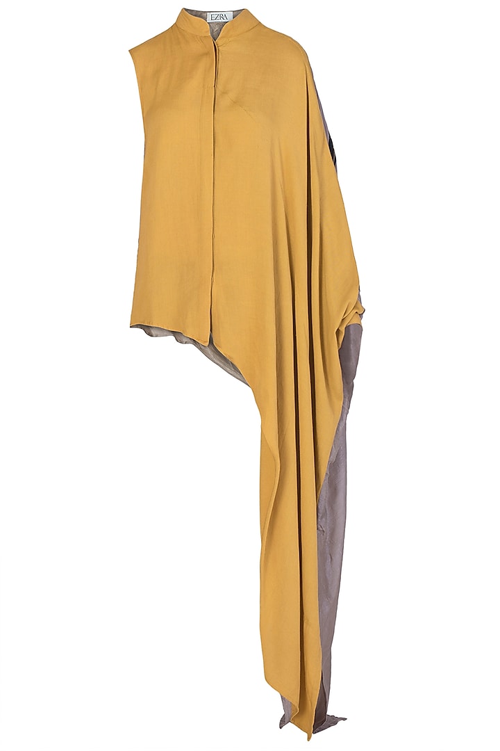 Yellow one sided drape shirt available only at Pernia's Pop Up Shop. 2023