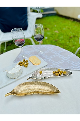 Gold & Silver Nickel Leaf Holders (Set of 2) by Faaya Gifting