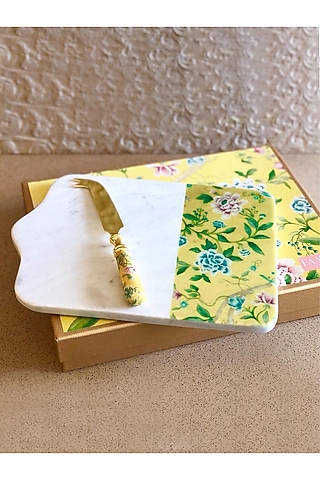 Yellow Marble Cheese Board & Cheese Knife by Faaya Gifting